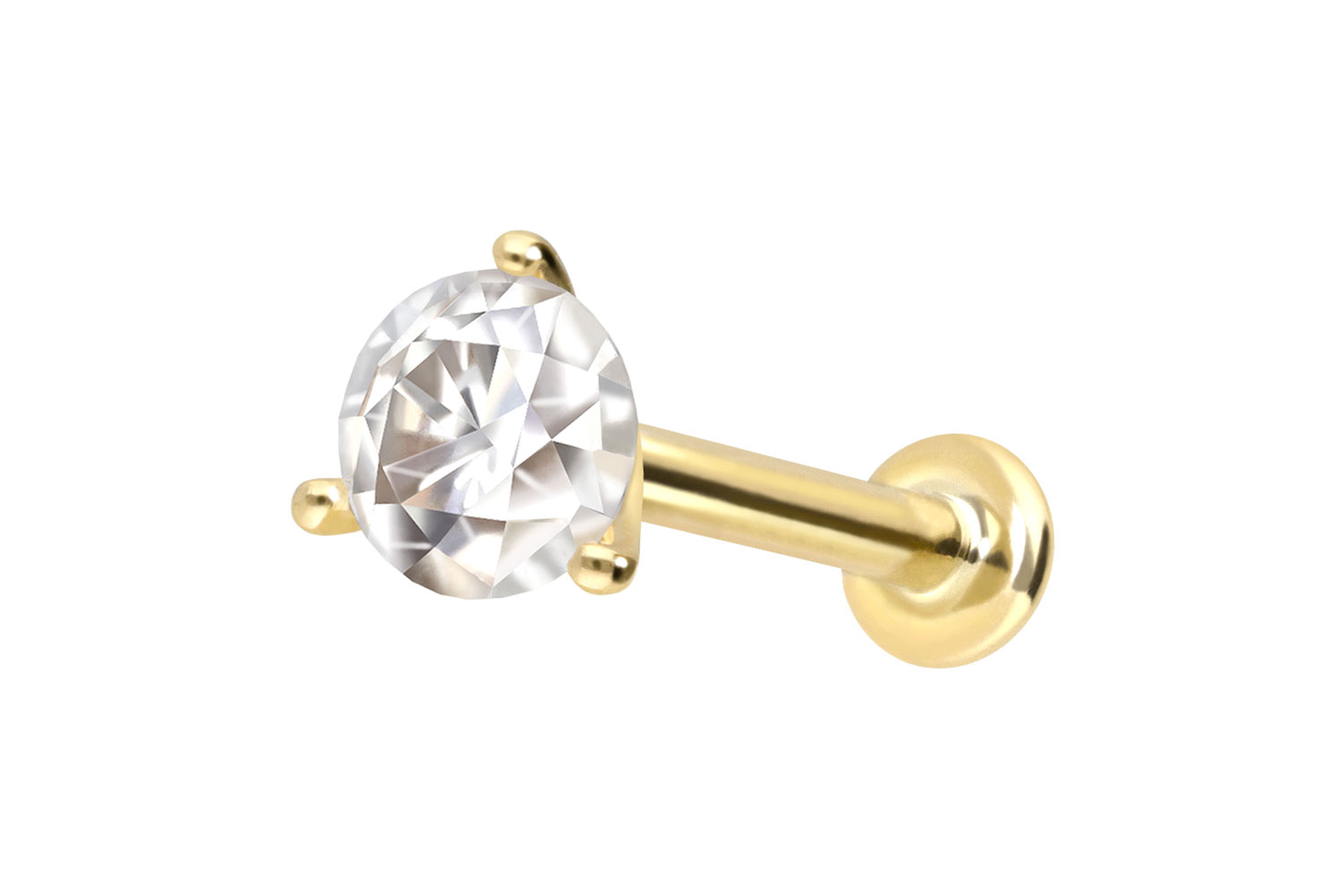 14 Karat Gold Labret Piercing mit Push Fit MOISSANIT